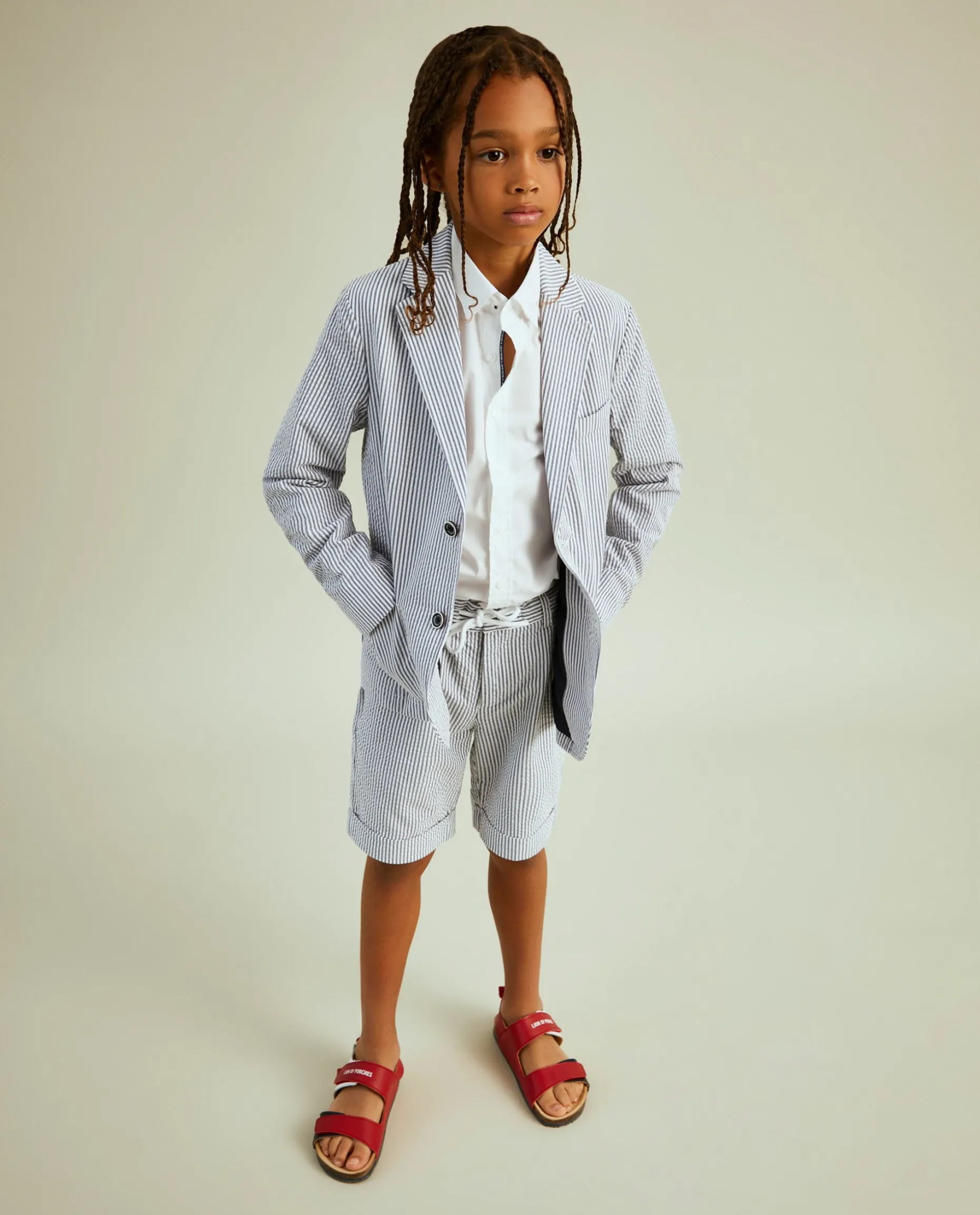 Blazer às riscas de popelina|LION OF PORCHES Store
