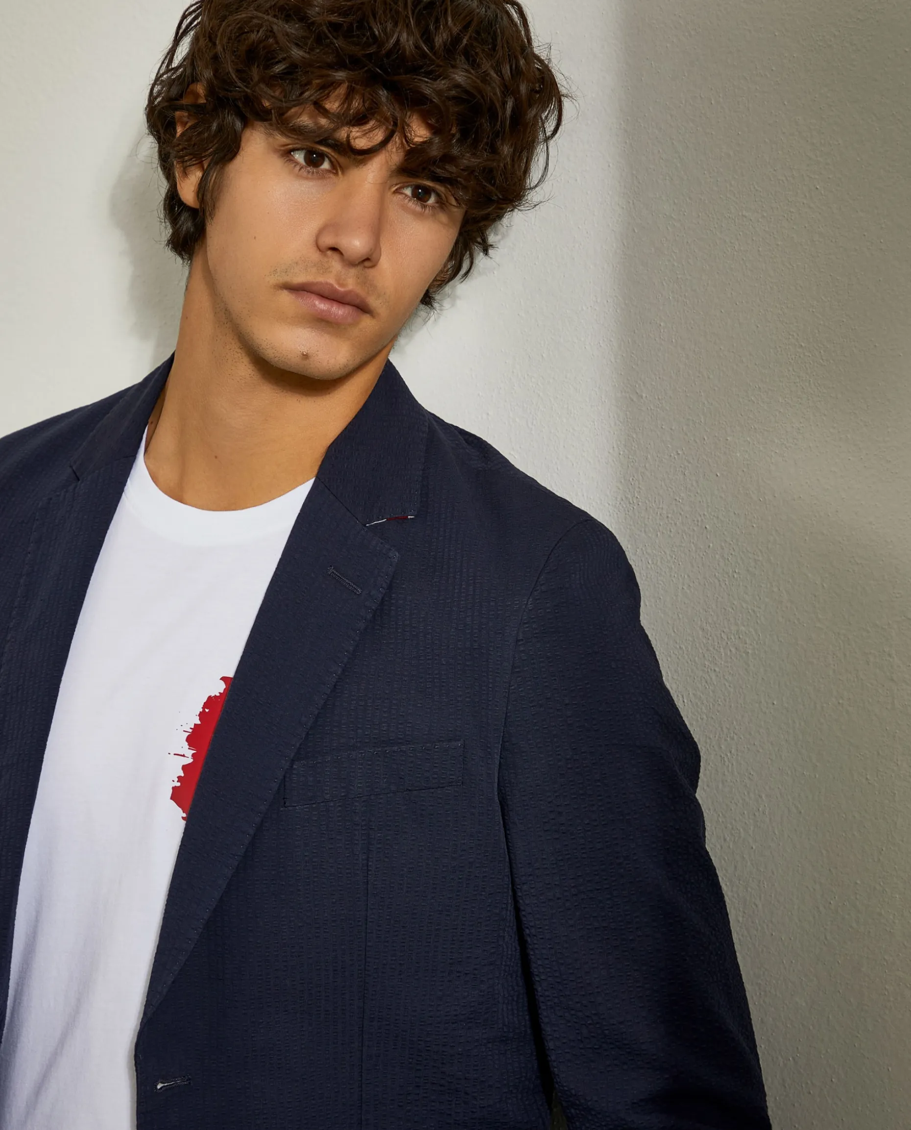 Blazer slim fit com textura de riscas seersucker|LION OF PORCHES Hot