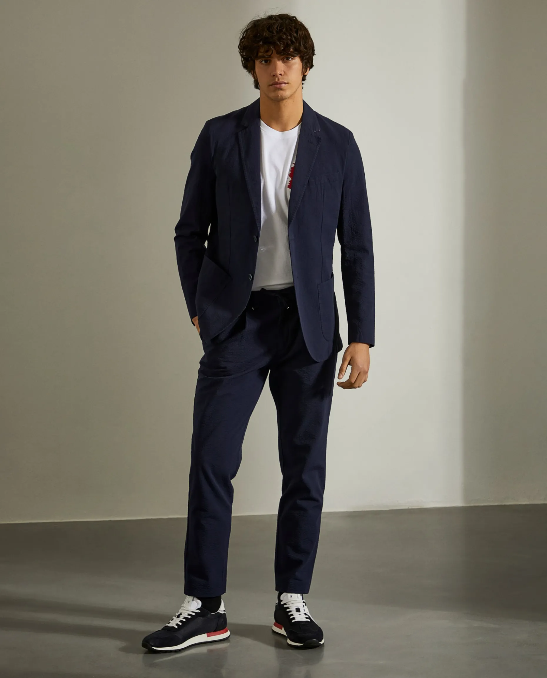 Blazer slim fit com textura de riscas seersucker|LION OF PORCHES Hot