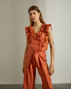 Blusa curta folhos|LION OF PORCHES Cheap