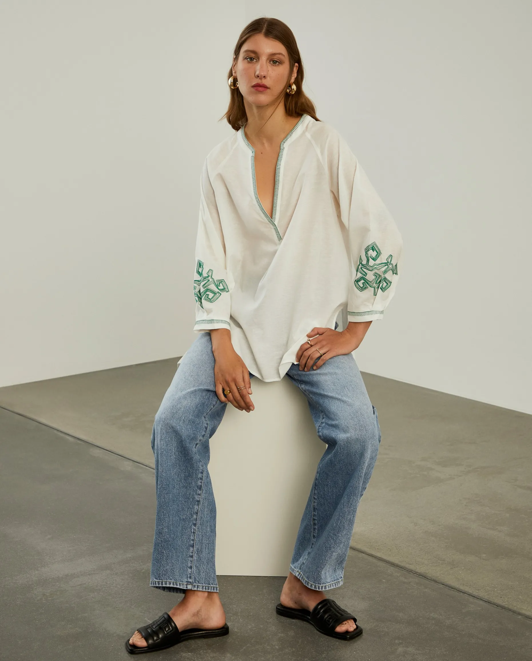Blusa decote em V com bordado|LION OF PORCHES New