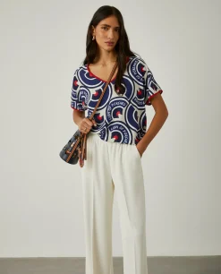 Blusa decote em V com padrão geométrico|LION OF PORCHES Sale
