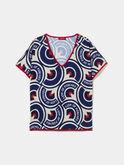 Blusa decote em V com padrão geométrico|LION OF PORCHES Sale