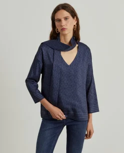 Blusa estampada com laçada|LION OF PORCHES Flash Sale