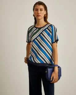 Blusa manga curta com padrão de riscas|LION OF PORCHES Discount