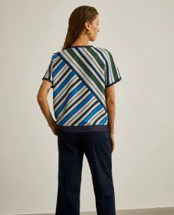 Blusa manga curta com padrão de riscas|LION OF PORCHES Discount