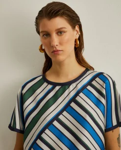 Blusa manga curta com padrão de riscas|LION OF PORCHES Discount