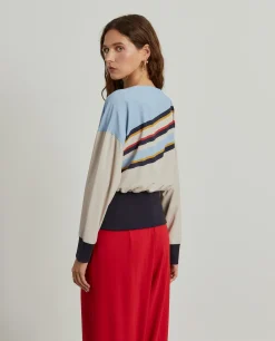 Blusa às riscas com drapeado|LION OF PORCHES Outlet