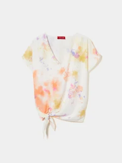 Blusa tie-dye com decote em V|LION OF PORCHES Shop