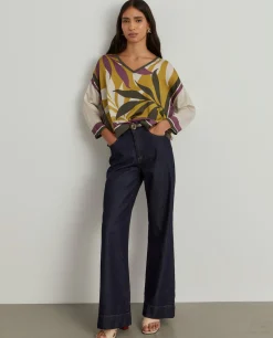 Blusa tropical decote em V|LION OF PORCHES Fashion
