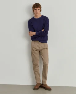 Calças chino regular fit com pregas|LION OF PORCHES Best Sale