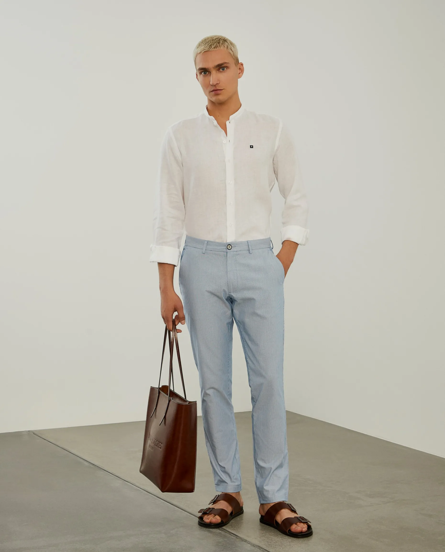 Calças chino slim fit padrão de riscas|LION OF PORCHES Best Sale