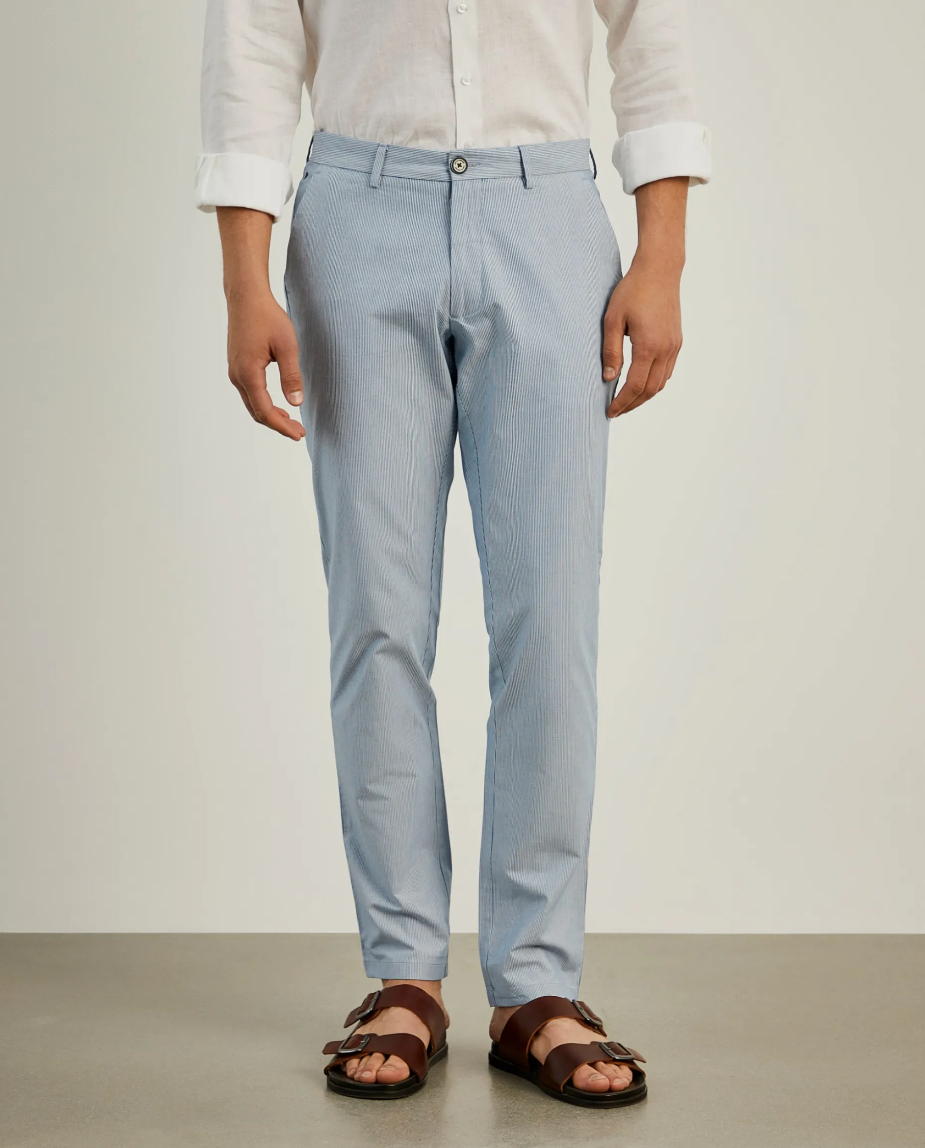 Calças chino slim fit padrão de riscas|LION OF PORCHES Best Sale