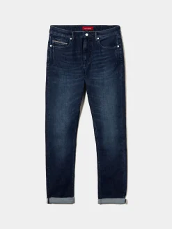 Calças denim lavagem escura slim fit|LION OF PORCHES Best Sale