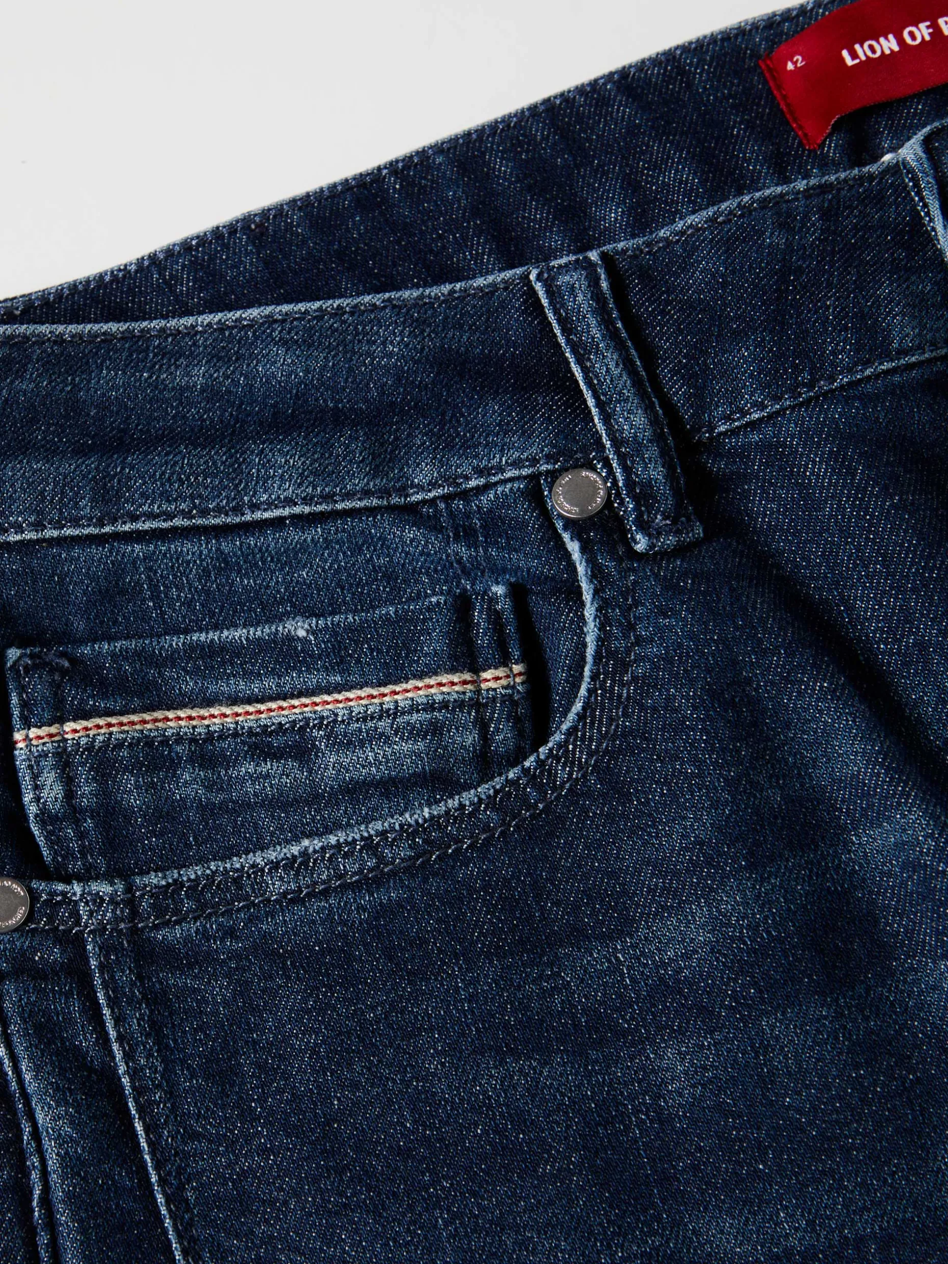 Calças denim lavagem escura slim fit|LION OF PORCHES Best Sale