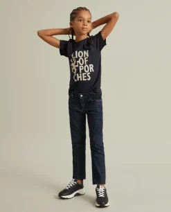 Calças denim lavagem escura|LION OF PORCHES Store
