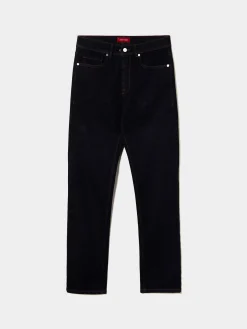 Calças denim regular fit lavagem escura|LION OF PORCHES Store
