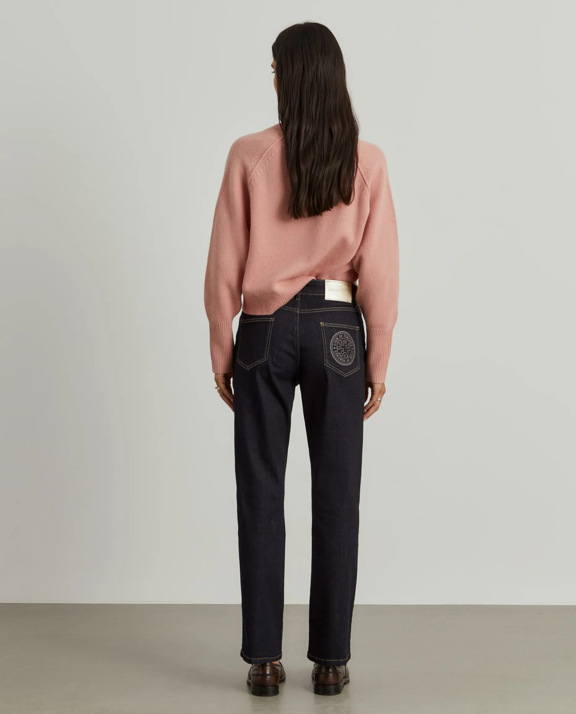 Calças denim regular fit lavagem escura|LION OF PORCHES Best Sale