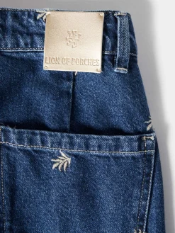 Calças denim wide leg com bordados|LION OF PORCHES Best Sale