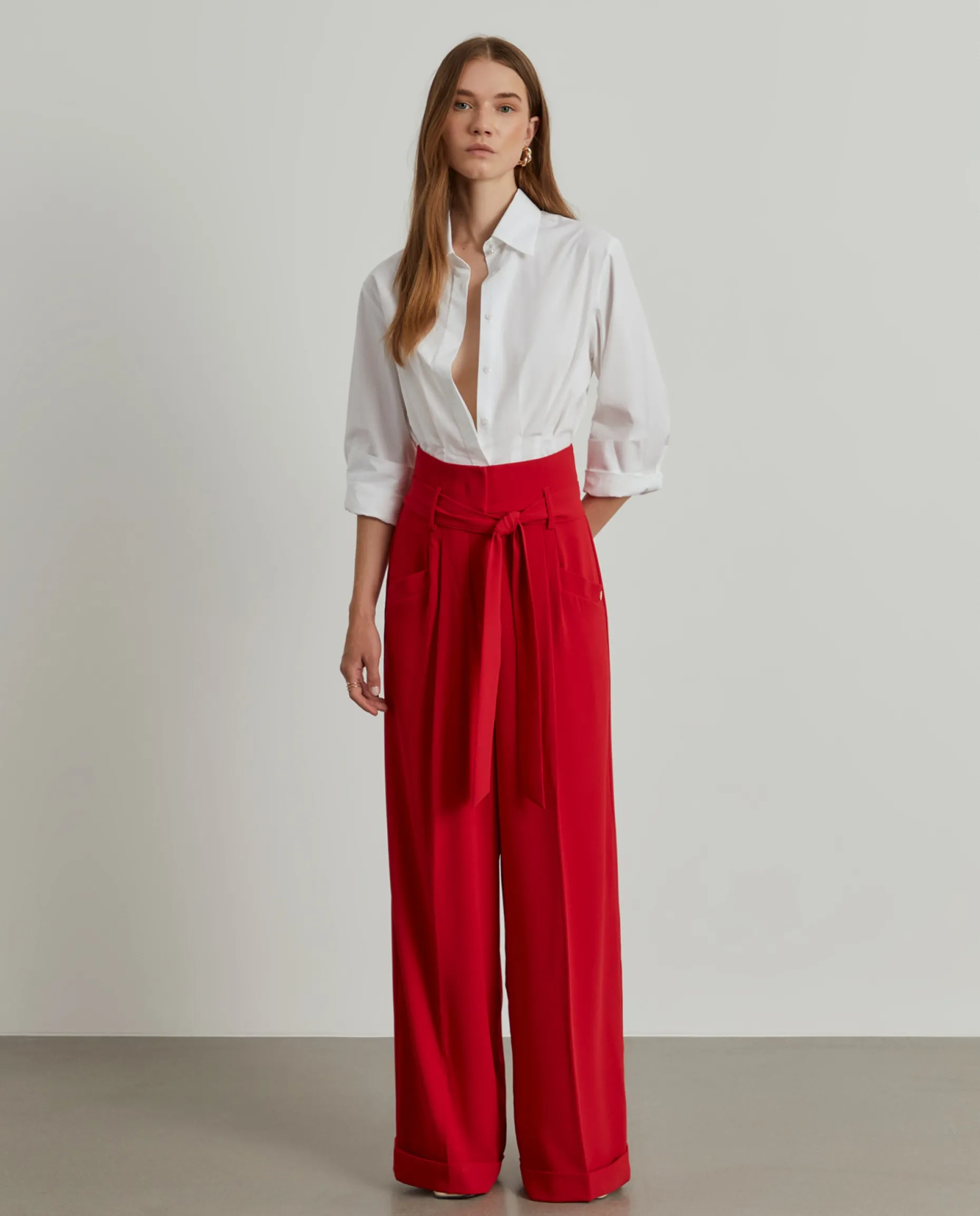 Calças pantalona com cinto|LION OF PORCHES Fashion
