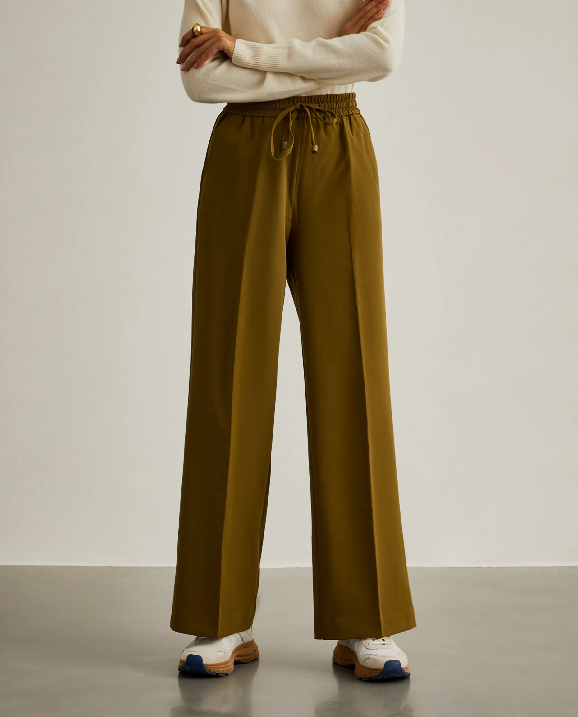 Calças pantalona com elástico na cintura|LION OF PORCHES Discount