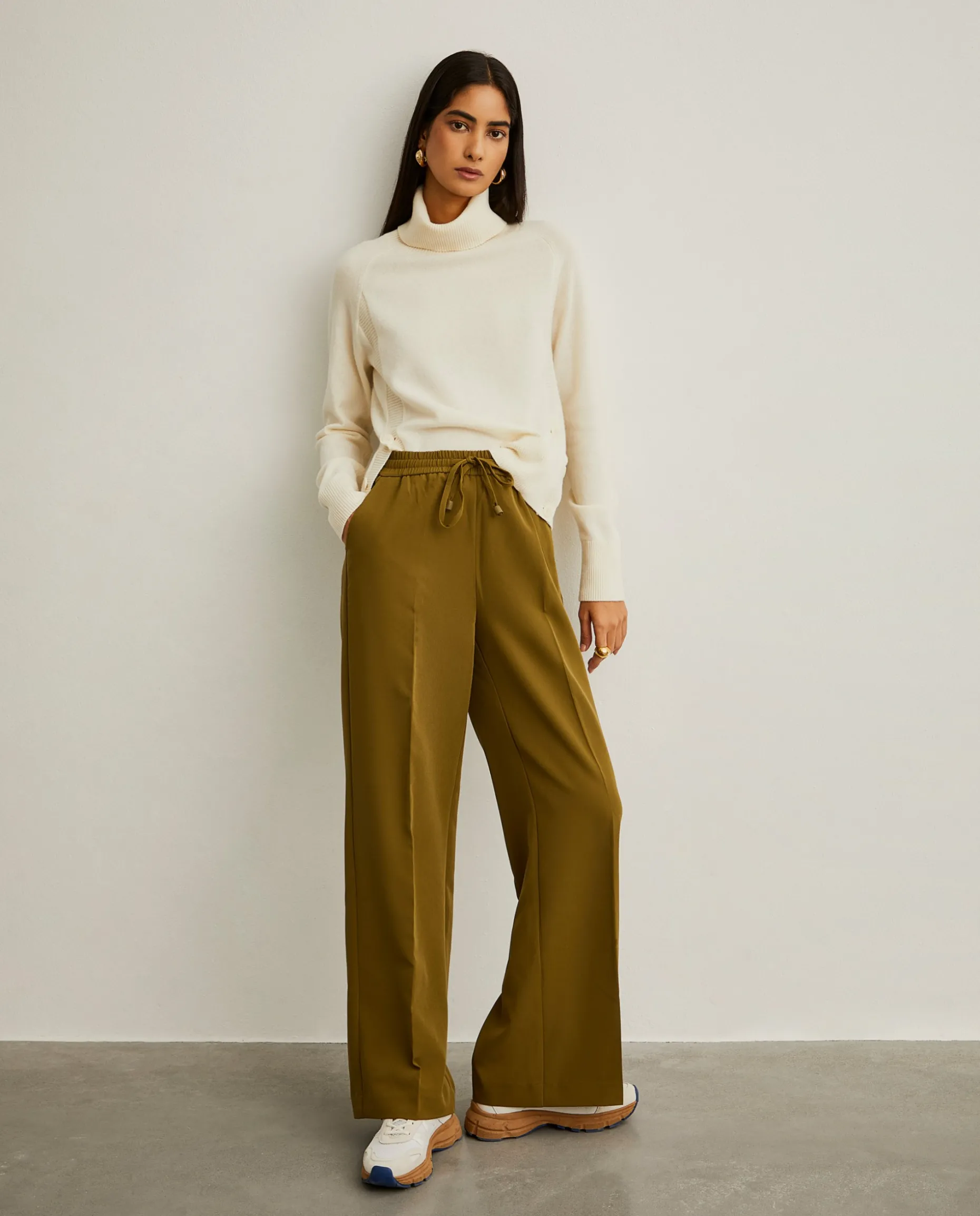 Calças pantalona com elástico na cintura|LION OF PORCHES Discount