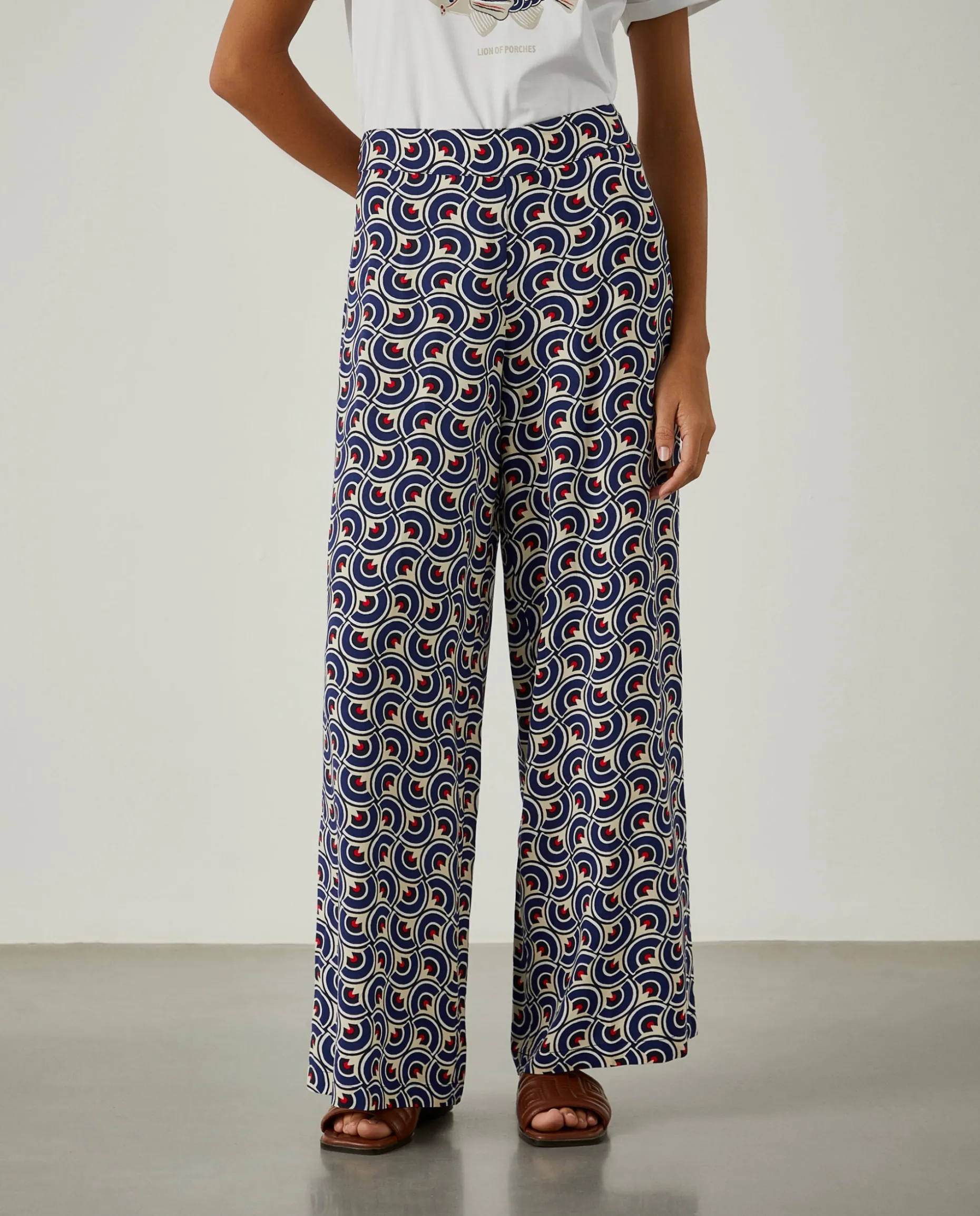 Calças pantalona com padrão geométrico|LION OF PORCHES Cheap