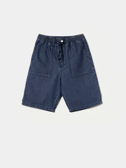 Calções denim com elástico e cordão na cintura|LION OF PORCHES Best Sale
