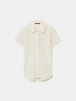 Camisa de manga curta em bordado inglês|LION OF PORCHES Store