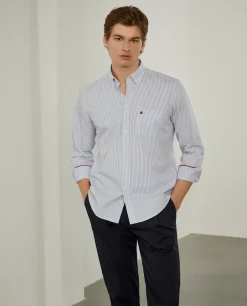 Camisa de riscas regular fit em popelina|LION OF PORCHES Flash Sale