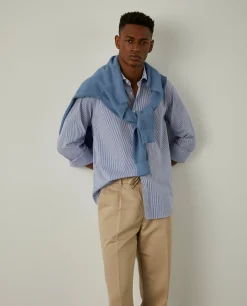 Camisa de riscas slim fit em popelina|LION OF PORCHES Best Sale