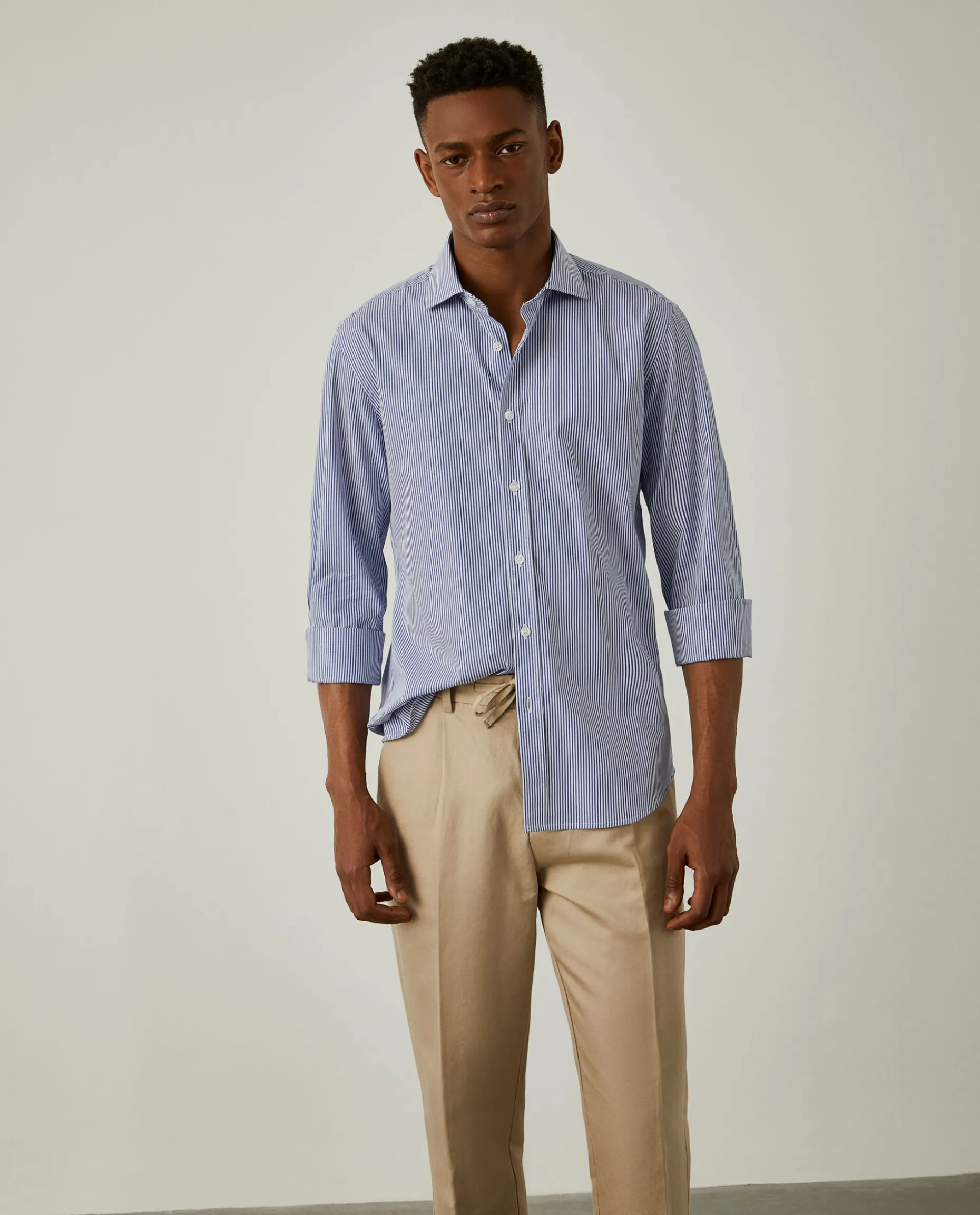 Camisa de riscas slim fit em popelina|LION OF PORCHES Best Sale