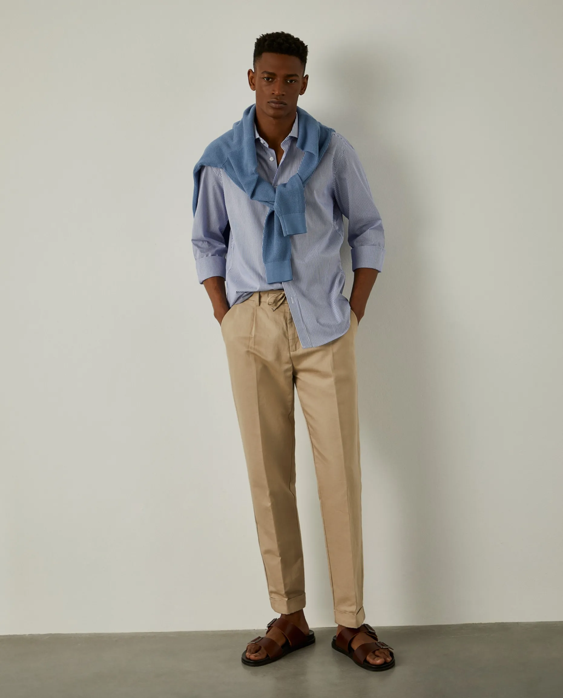 Camisa de riscas slim fit em popelina|LION OF PORCHES Best Sale