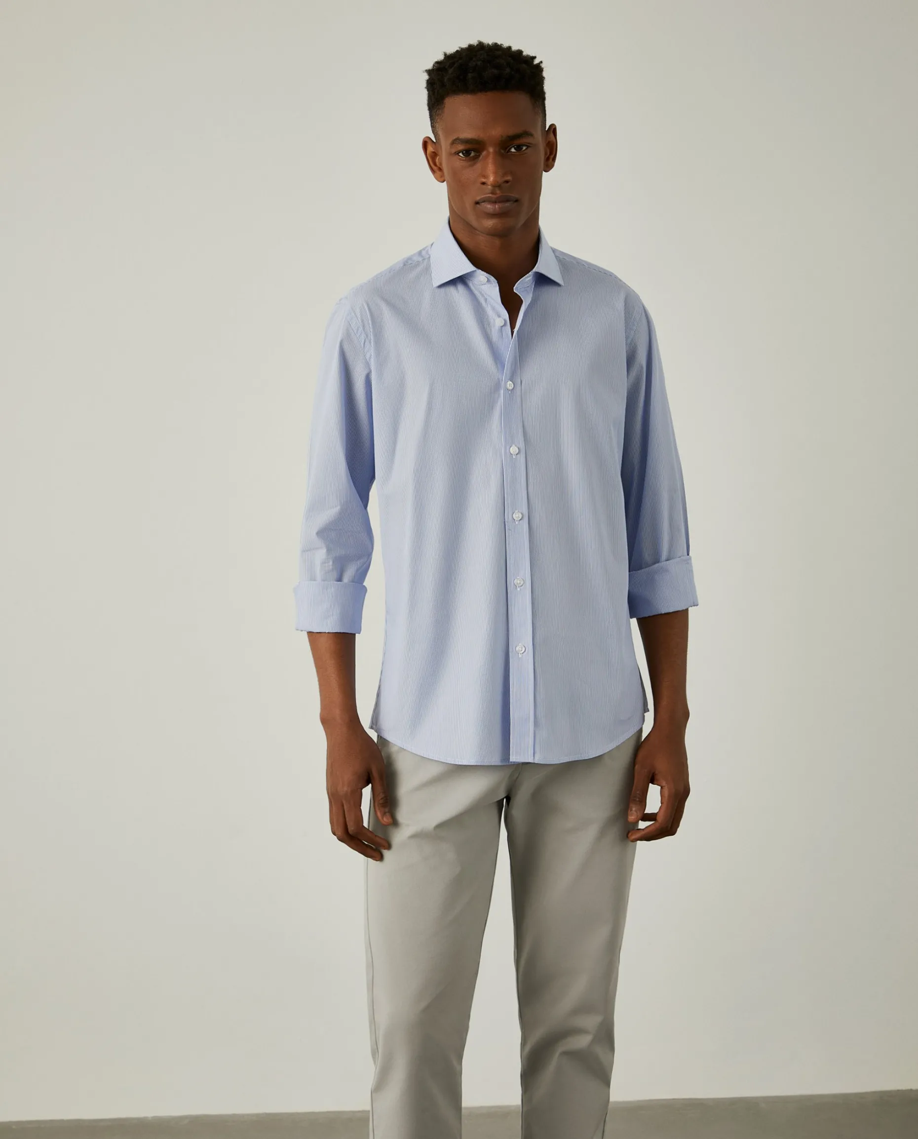 Camisa de riscas slim fit em popelina|LION OF PORCHES Outlet