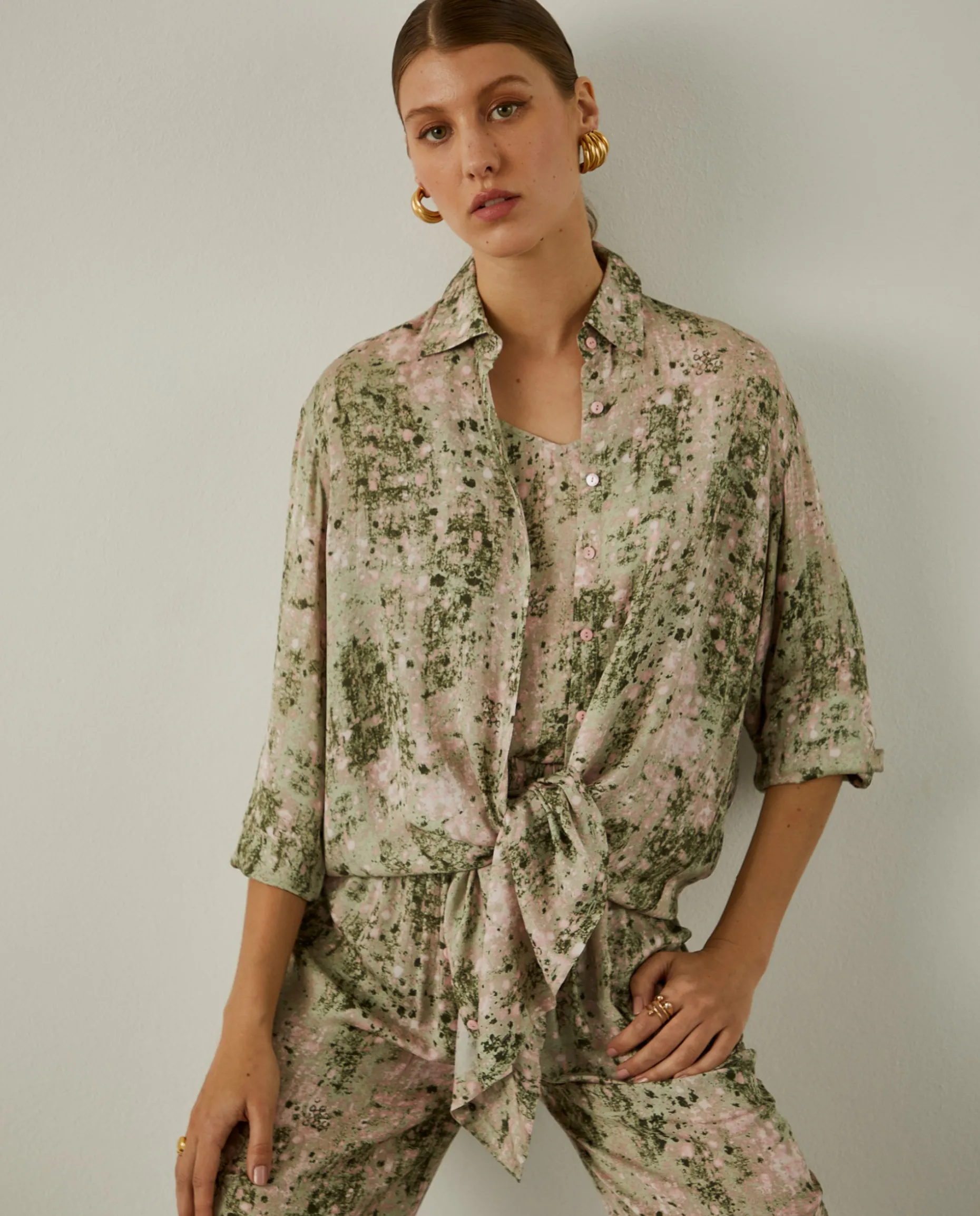 Camisa longa oversize com padrão abstrato|LION OF PORCHES Cheap
