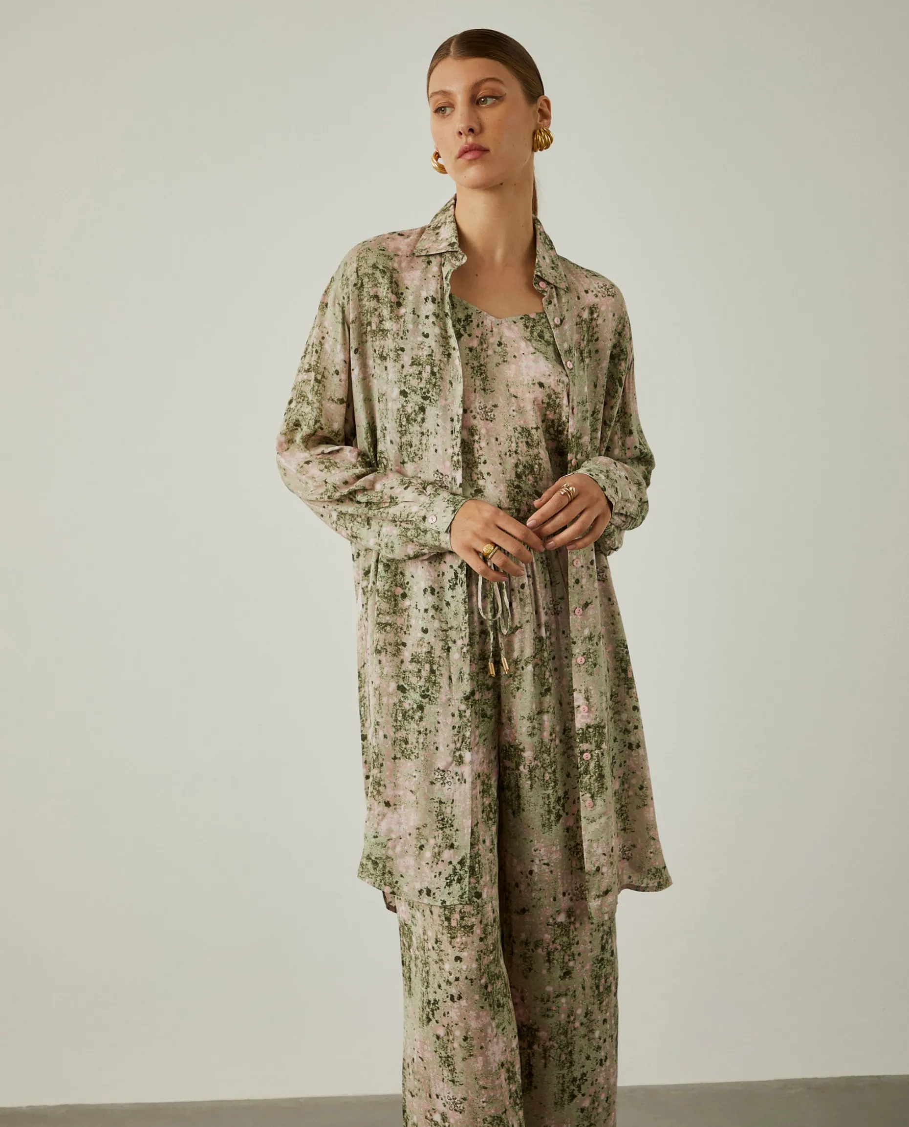 Camisa longa oversize com padrão abstrato|LION OF PORCHES Cheap