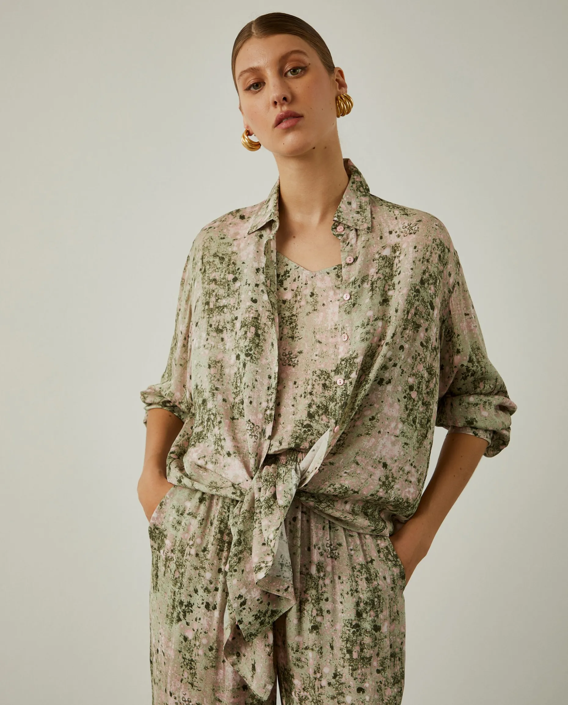 Camisa longa oversize com padrão abstrato|LION OF PORCHES Cheap