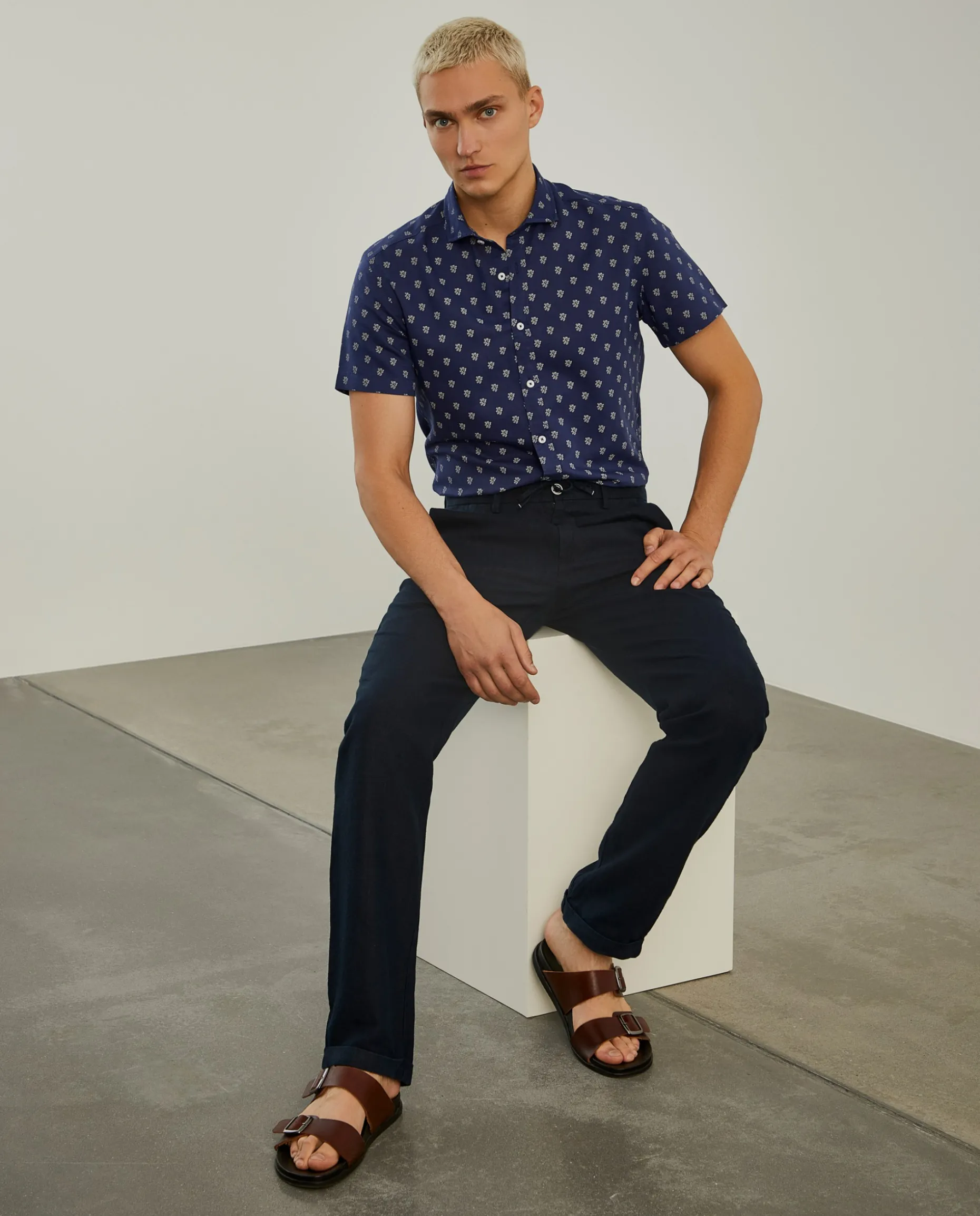 Camisa manga curta em linho e algodão com leões|LION OF PORCHES Shop