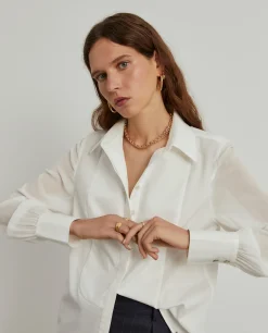 Camisa mangas transparentes em liocel e algodão|LION OF PORCHES New