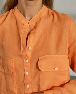 Camisa para mulher comprida em linho com colarinho mandarim|LION OF PORCHES Outlet