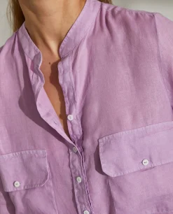 Camisa para mulher comprida em linho com colarinho mandarim|LION OF PORCHES Flash Sale
