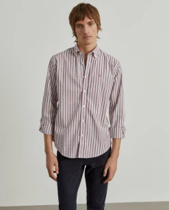 Camisa regular fit com padrão de riscas|LION OF PORCHES Best Sale