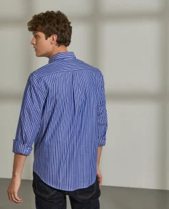 Camisa regular fit de algodão com padrão de riscas|LION OF PORCHES New
