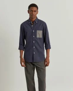 Camisa slim fit com bolso em contraste|LION OF PORCHES Clearance