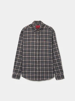 Camisa slim fit de algodão com padrão de xadrez|LION OF PORCHES Store