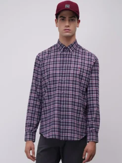 Camisa slim fit de algodão com padrão de xadrez|LION OF PORCHES Hot