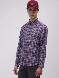Camisa slim fit de algodão com padrão de xadrez|LION OF PORCHES Hot