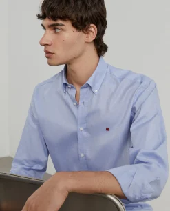Camisa slim fit de algodão em cor lisa|LION OF PORCHES Shop