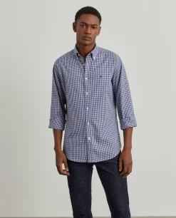 Camisa slim fit de algodão com padrão de xadrez|LION OF PORCHES Sale