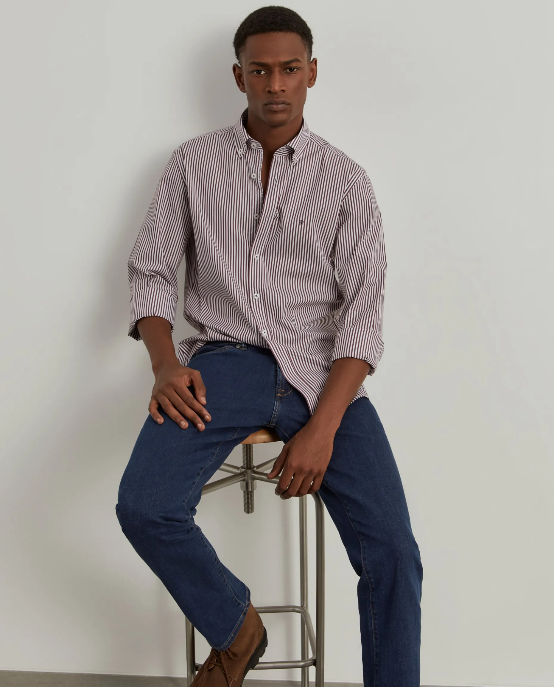 Camisa slim fit de algodão às riscas|LION OF PORCHES Best
